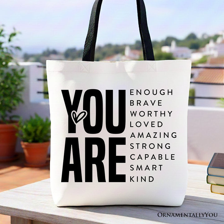 Inspirational Words Canvas Tote Bag, Minimalist Gift Shopper for Encouraging and Loving Significant Others Tote Bag OrnamentallyYou Beige 