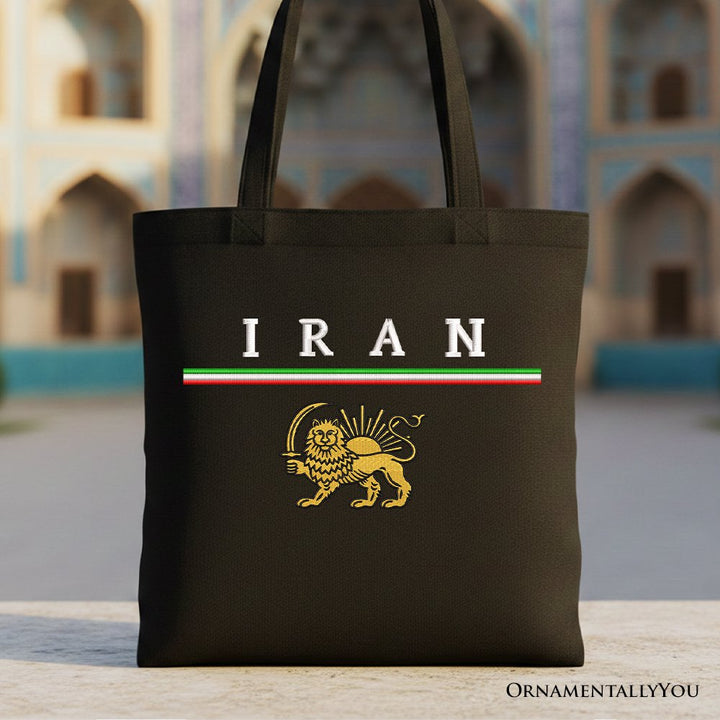 Iran Lion and Sun Flag Canvas Tote Bag, Protest Persian Heritage Pride Gift Shopper OrnamentallyYou Black 