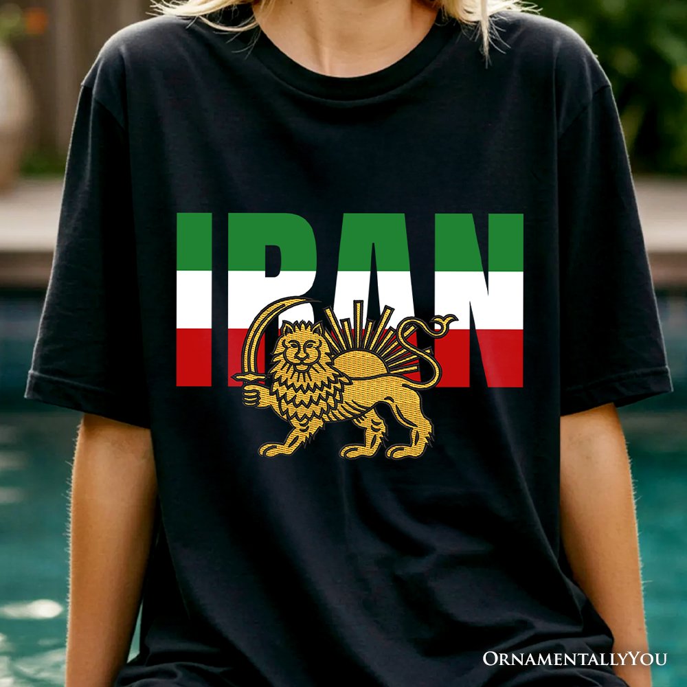 Iran Lion and Sun Flag T-Shirt, Protest Persian Shir-o-Khorshid Heritage Pride Tee OrnamentallyYou 