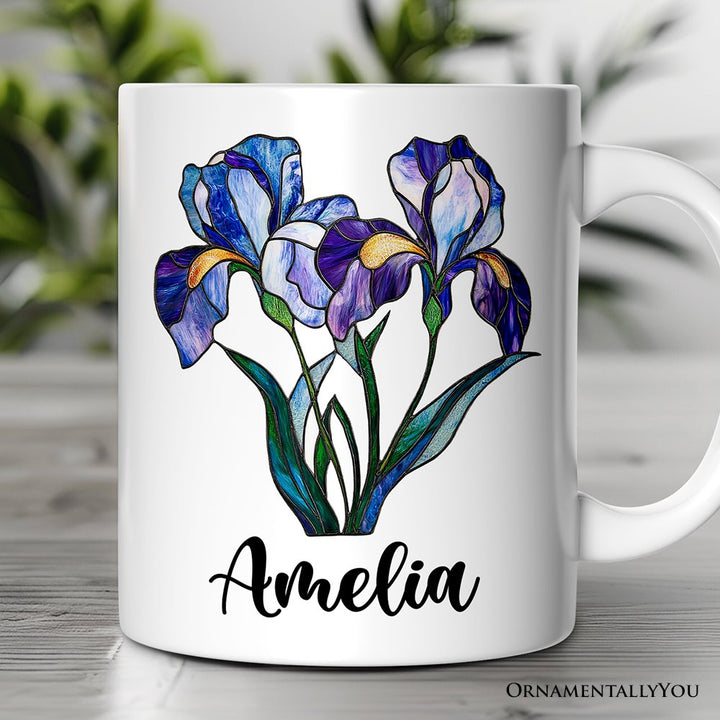 Iris Stained Glass Personalized Mug, Beauty With Wisdom Custom Name Gift Personalized Ceramic Mug OrnamentallyYou 12oz Mug Customized 
