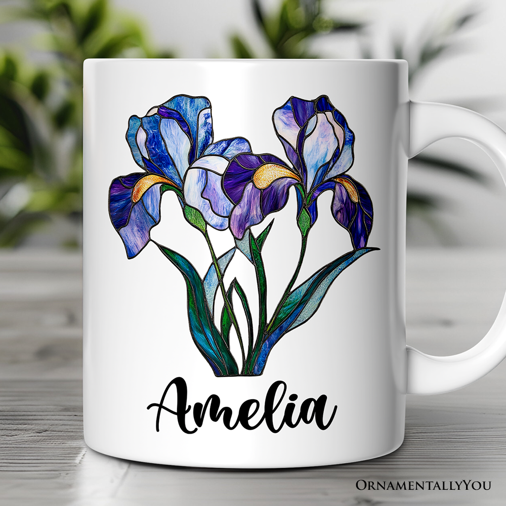 Iris Stained Glass Personalized Mug, Beauty With Wisdom Custom Name Gift