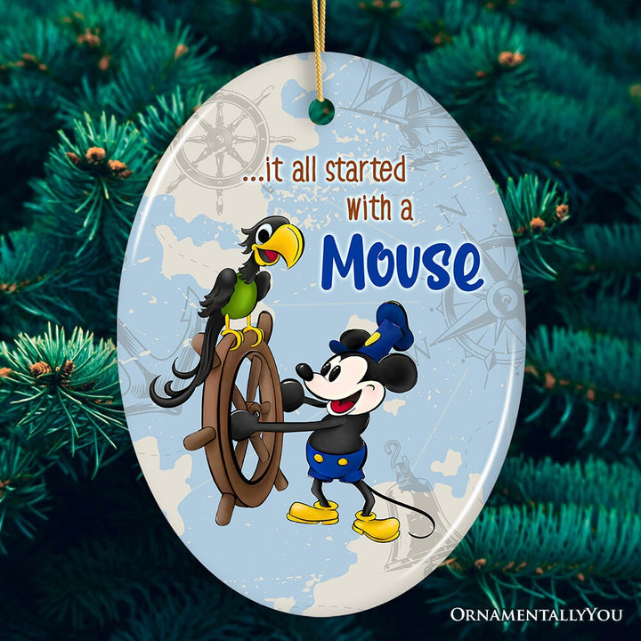 It All Started With a Mouse Quote Ornament, Inspiring Steamboat Willie Christmas Gift Ceramic Ornament OrnamentallyYou Oval 