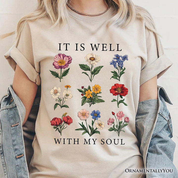 It Is Well With My Soul Christian Floral T-Shirt, Vintage Bible Verse Light Tee T-Shirts OrnamentallyYou 