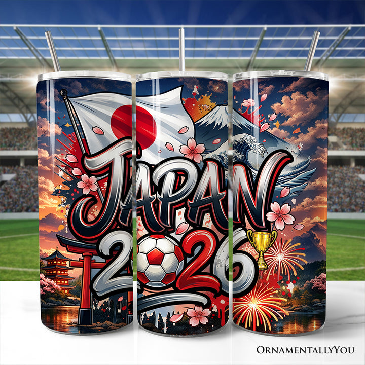 Japan 2026 Soccer Cup Global Championship 20oz Tumbler With Lid and Stainless Steel Straw, Fans Football Gift Cup