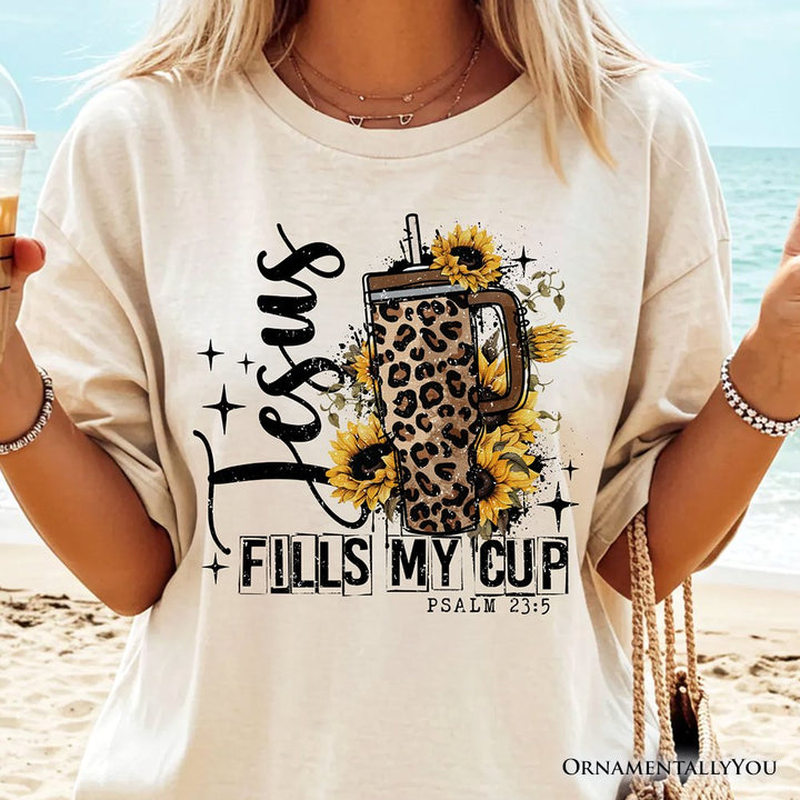 Jesus Fills My Cup Christian T-Shirt, Leopard Print Coffee Tee T-Shirts OrnamentallyYou 