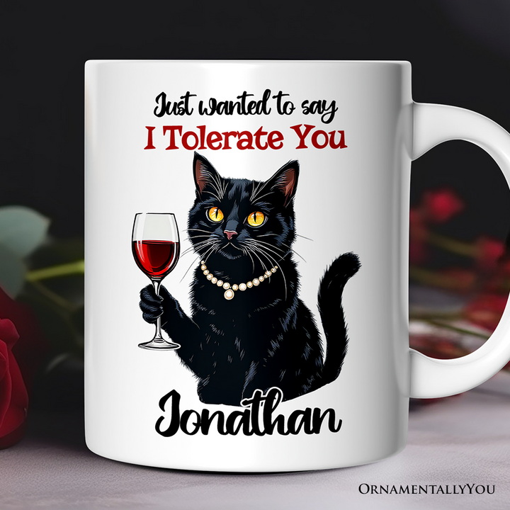 Just Wanted to Say I Tolerate You Personalized Mug, Funny Sarcastic Black Cat Lover Gift With Custom Name