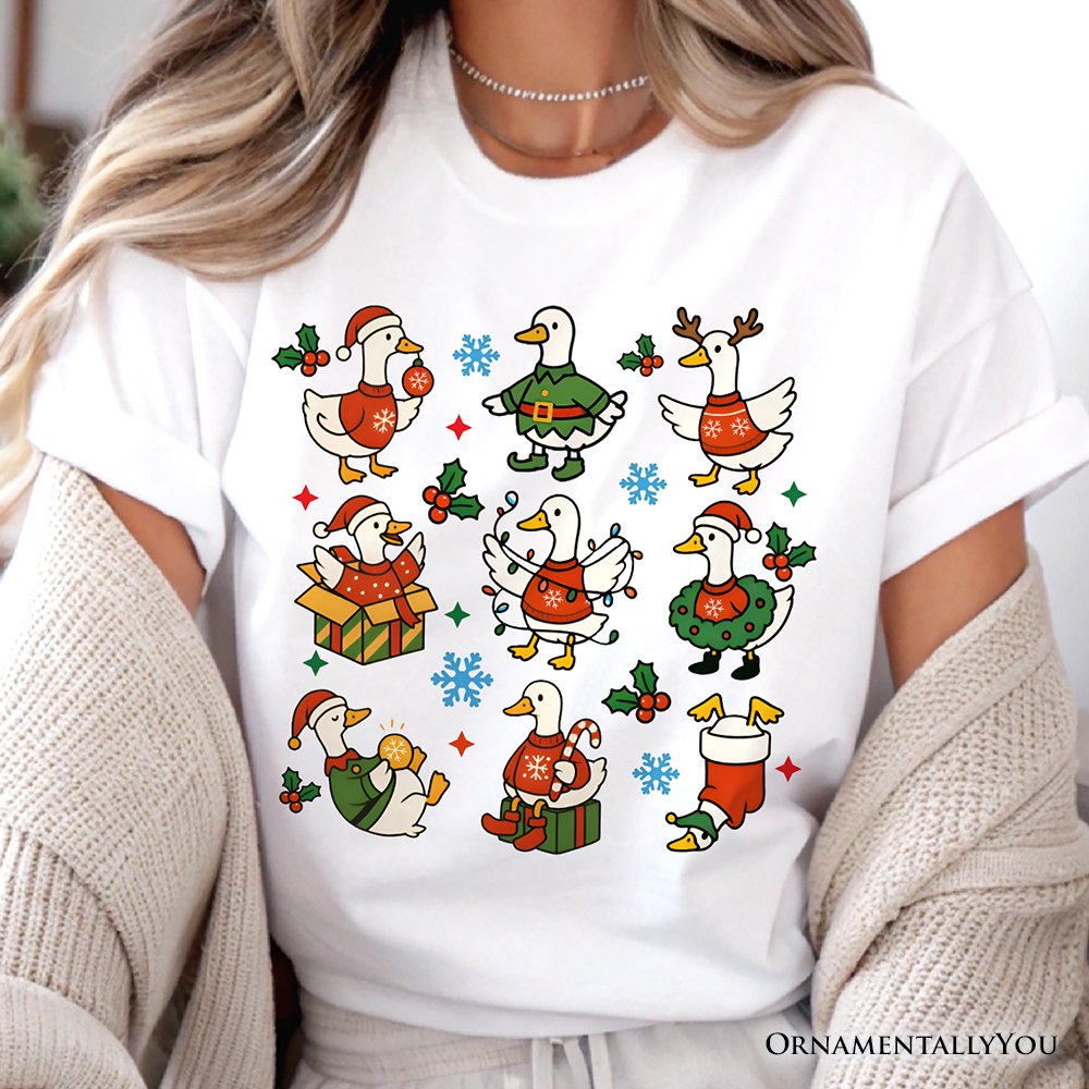 Just a Jolly Goose Christmas T-Shirt, Holiday Geese Santa Festive Tee T-Shirts OrnamentallyYou 