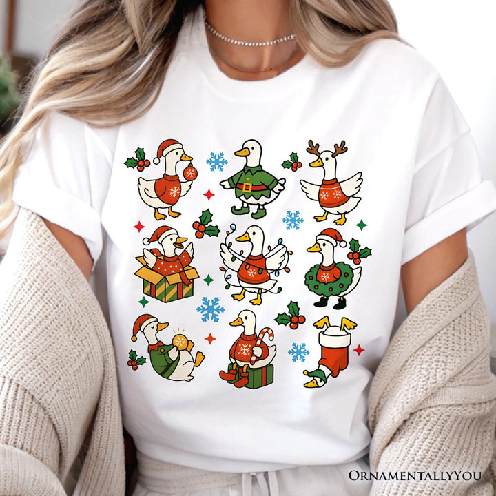 Just a Jolly Goose Christmas T-Shirt, Holiday Geese Santa Festive Tee T-Shirts OrnamentallyYou 