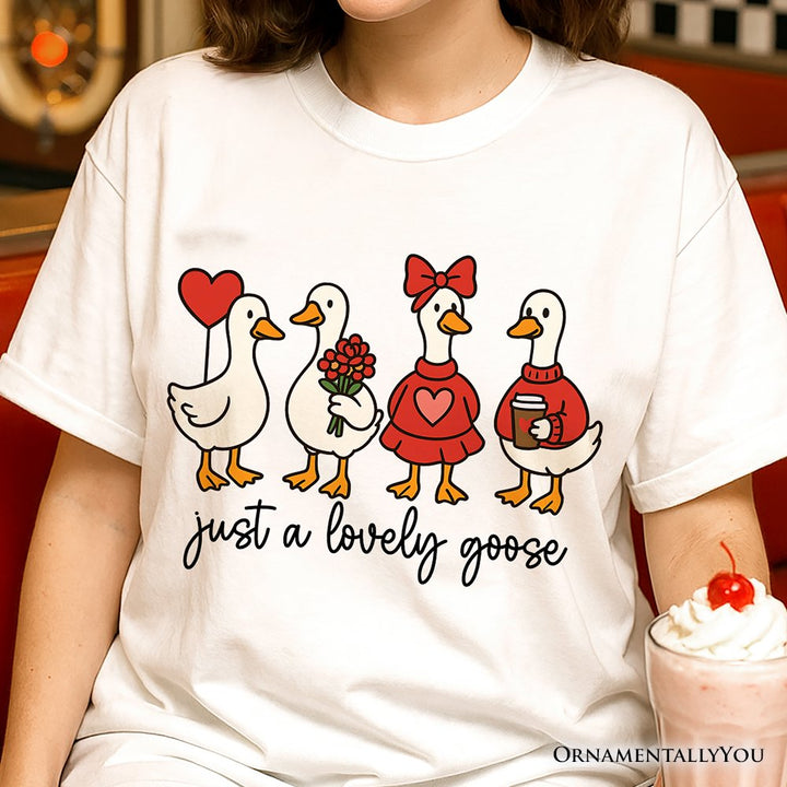 Just a Lovely Goose T-Shirt, Coquette Valentine Cute Love Tee T-Shirts OrnamentallyYou 