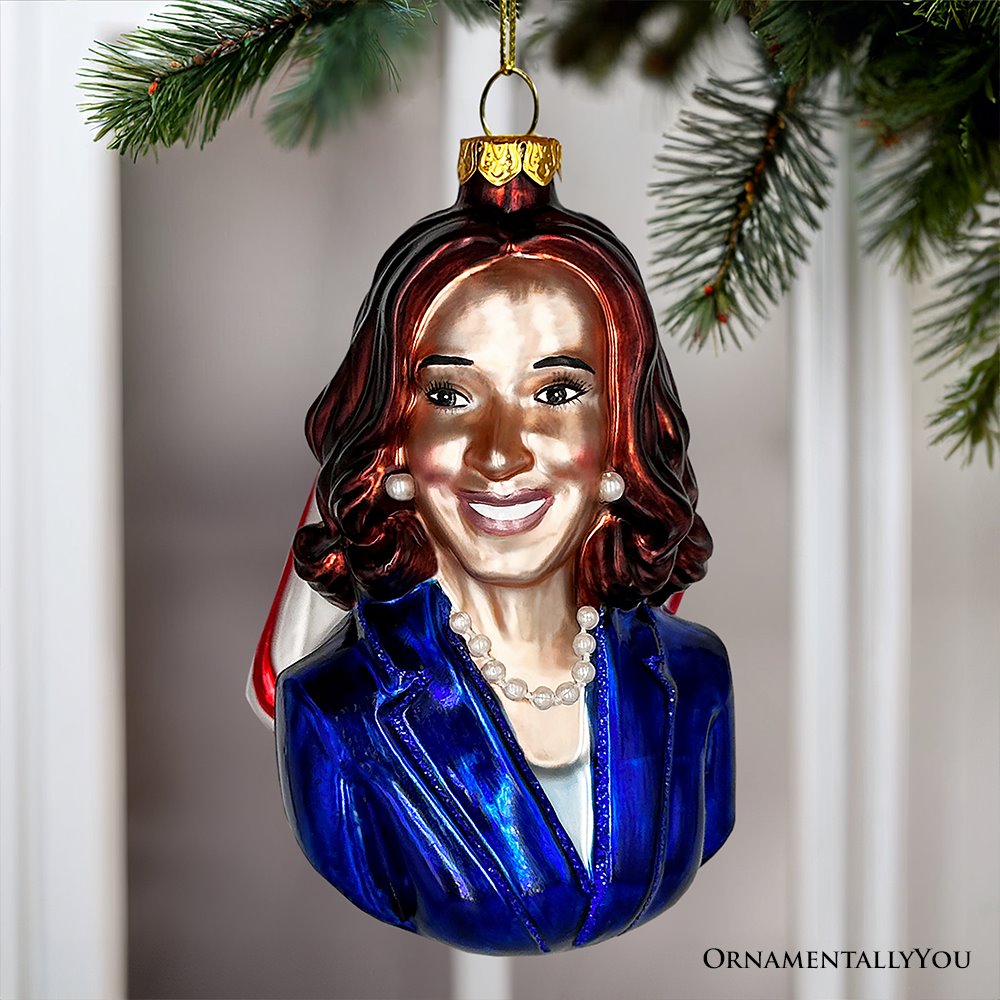 (Pre-Order) Kamala Harris Glass Christmas Ornament, Promotional Democrat Keepsake OrnamentallyYou 