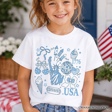 Kids USA Liberty Retro Coquette T-Shirt, Youth 1776 Patriotic 4th of July Tee Kid's T-Shirts OrnamentallyYou 