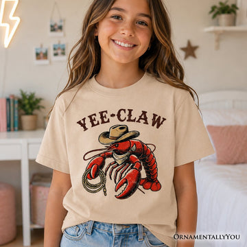 Kids Yee Claw Lobster Western T-Shirt, Funny Cowboy Youth Animal Tee Kid's T-Shirts OrnamentallyYou 