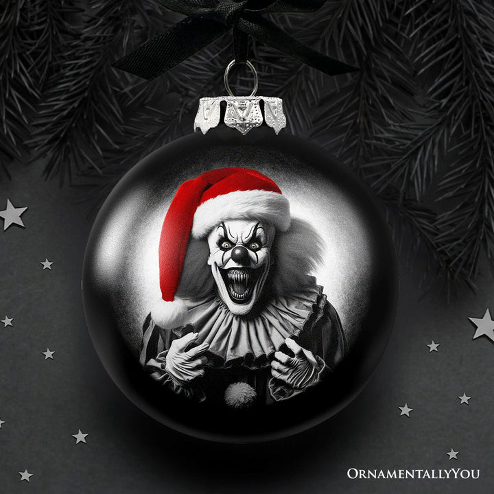 (Pre-Order) Killer Clown Spooky Christmas Portrait Glass Ornament, Black Horror Halloween Tree Decoration Round Glass Ball Ornament OrnamentallyYou 