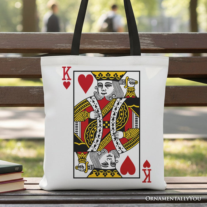 King of Hearts Card Canvas Tote Bag, Classic Retro Love Valentine Gift Bag Tote Bag OrnamentallyYou Black Handle 