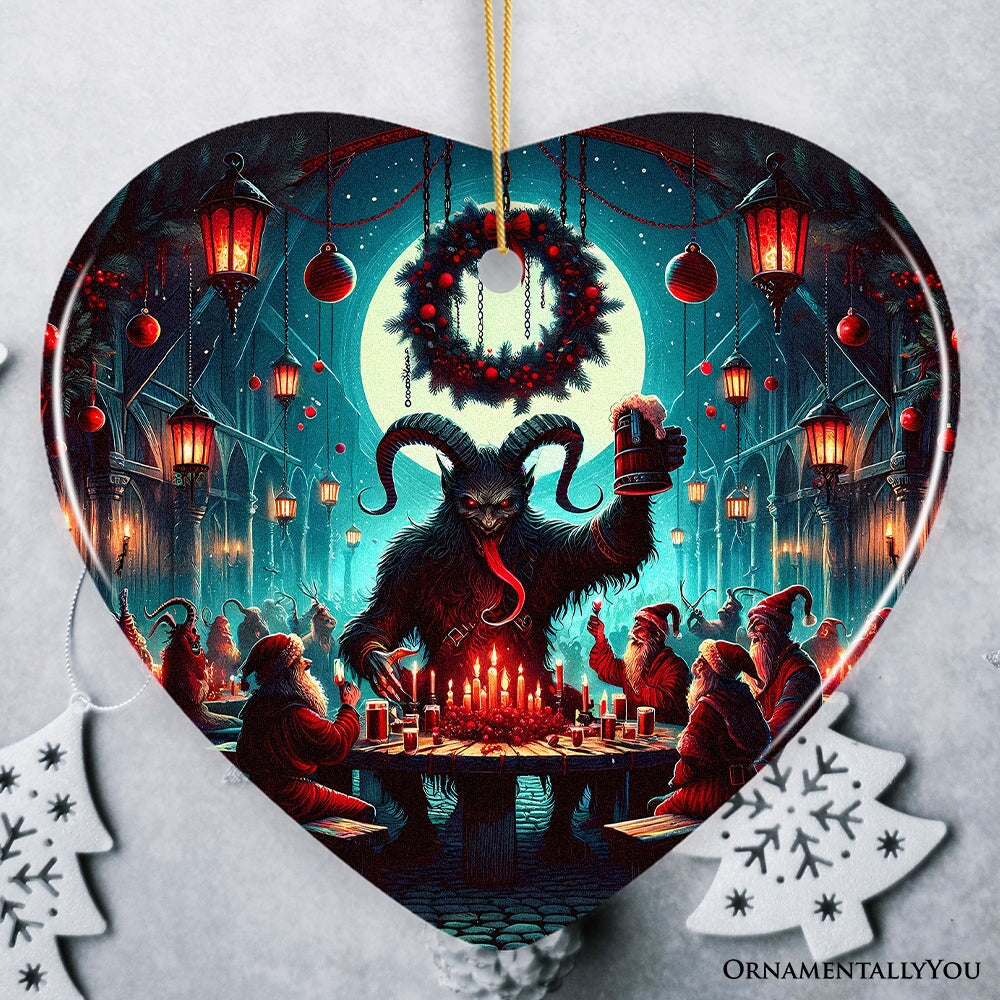 Krampus’s Unholy Revelry Ornament, Dark Folklore Celebration and Spooky Decor Ceramic Ornament OrnamentallyYou Heart 