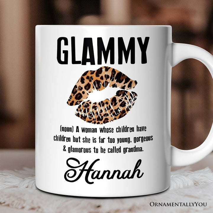 Leopard Lips Glammy Definition Personalized Mug, Coquette Grandma Gift With Custom Name Personalized Ceramic Mug OrnamentallyYou 12oz Mug Customized 