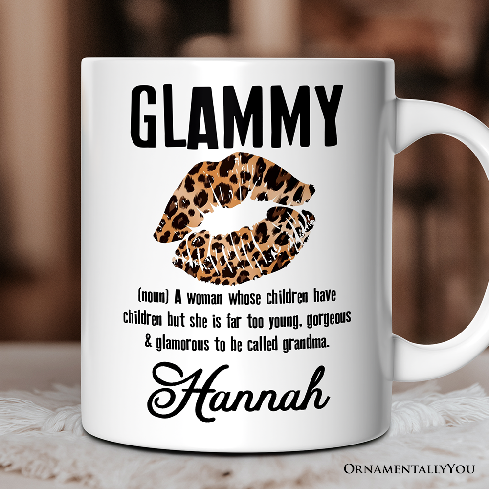 Leopard Lips Glammy Definition Personalized Mug, Coquette Grandma Gift With Custom Name