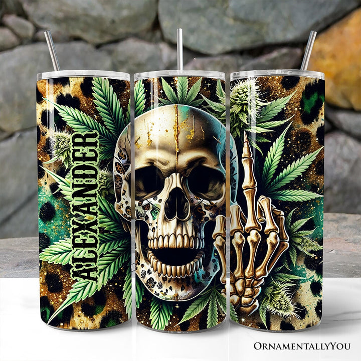 Leopard Skull Weed 20oz Personalized Tumbler With Lid and Stainless Steel Straw, Gothic Cannabis Gift Cup Tumbler OrnamentallyYou Customized 