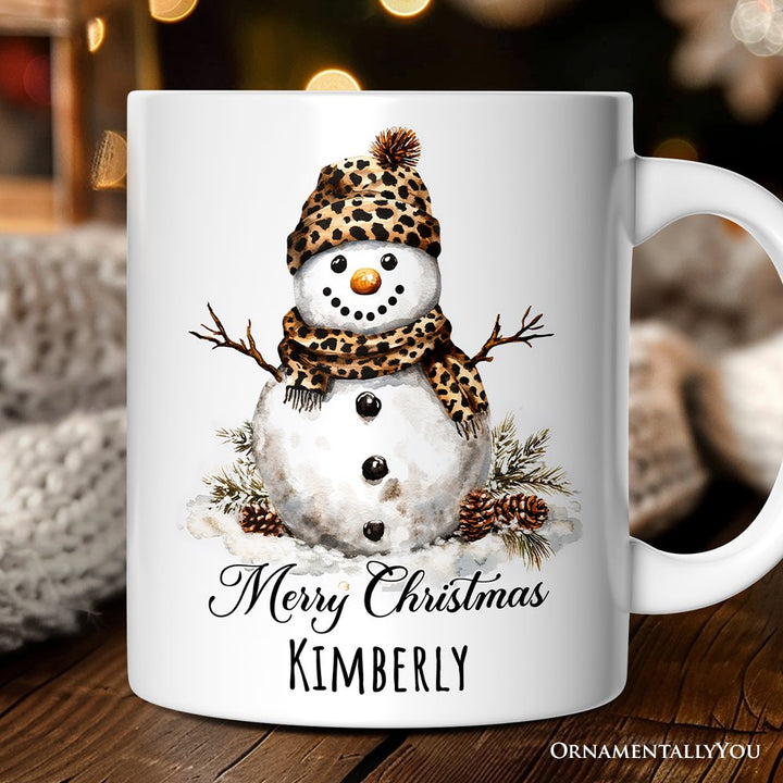 Leopard Snowman Personalized Mug, Christmas Gift With Custom Name Personalized Ceramic Mug OrnamentallyYou 12oz Mug Customized 