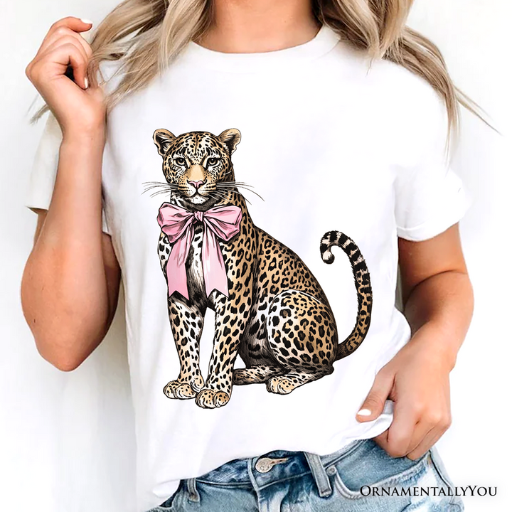 Leopard With Coquette Bow T-Shirt, Animal Trendy Preppy Tee