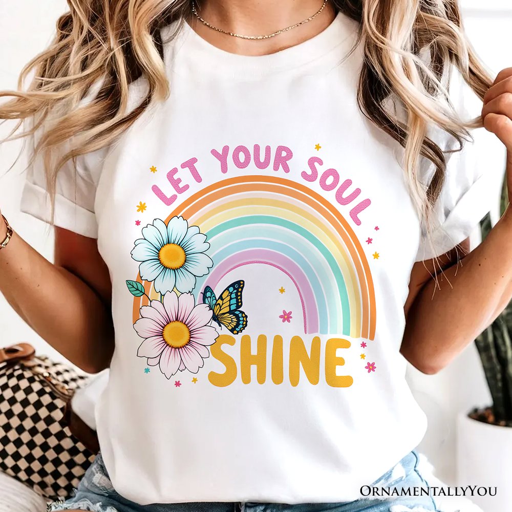 Let Your Soul Shine Rainbow T-Shirt, Retro Pastel Floral Feel Good Tee T-Shirts OrnamentallyYou 