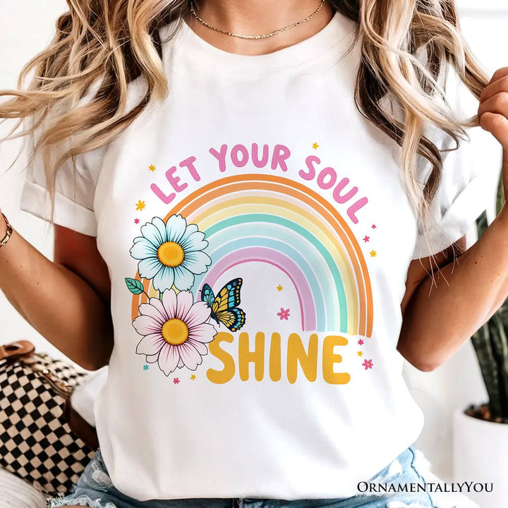 Let Your Soul Shine Rainbow T-Shirt, Retro Pastel Floral Feel Good Tee T-Shirts OrnamentallyYou 
