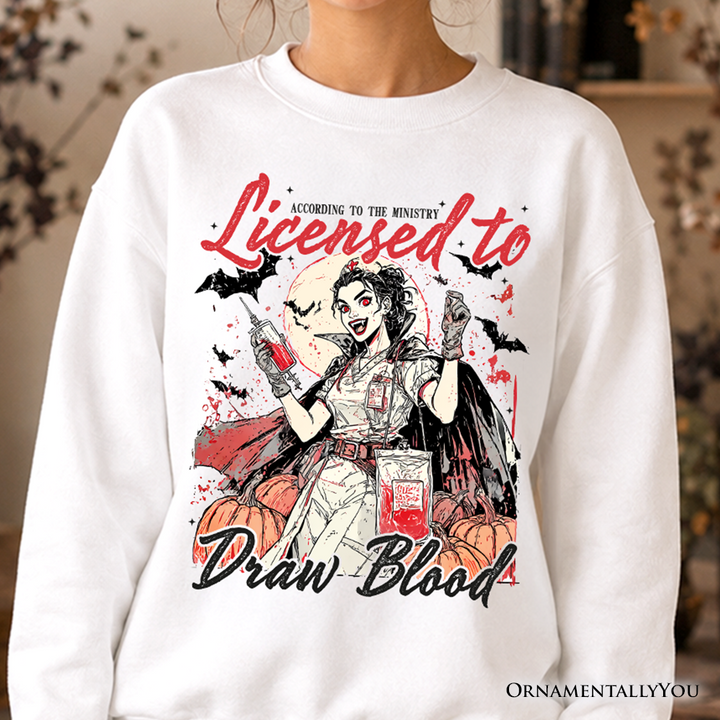 Licensed to Draw Blood Halloween Nurse Sweatshirt, Groovy Sweater for Spooky Season