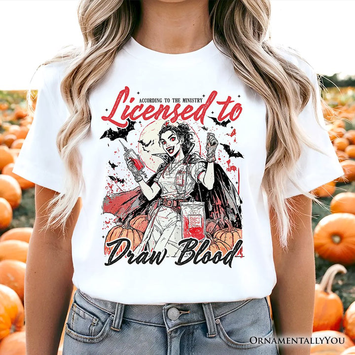 Licensed to Draw Blood Halloween Nurse T-Shirt, Groovy Tee for Spooky Season T-Shirts OrnamentallyYou 