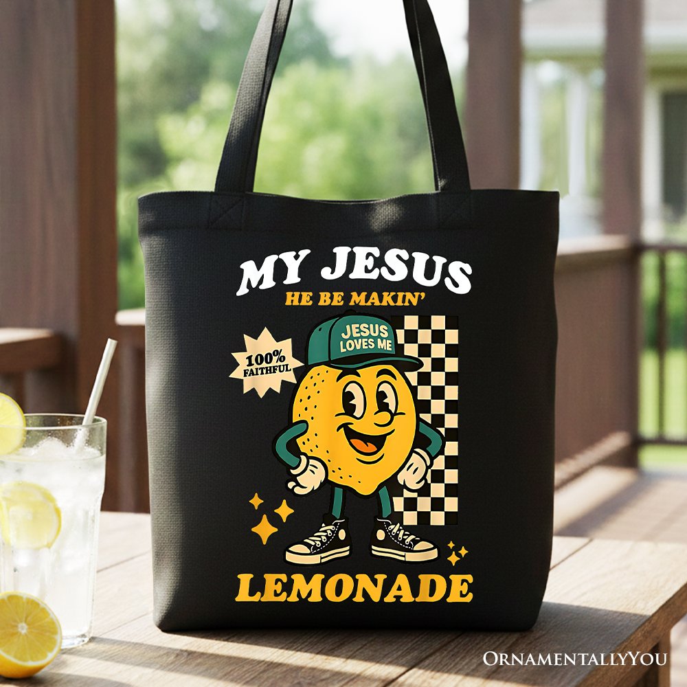 Life Gave Me Lemons Jesus Lemonade Tote Bag, Funny Christian Faith Retro Gift Shopper Tote Bag OrnamentallyYou Black 
