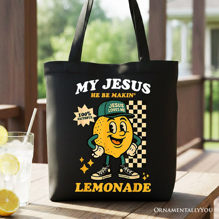 Life Gave Me Lemons Jesus Lemonade Tote Bag, Funny Christian Faith Retro Gift Shopper Tote Bag OrnamentallyYou Black 