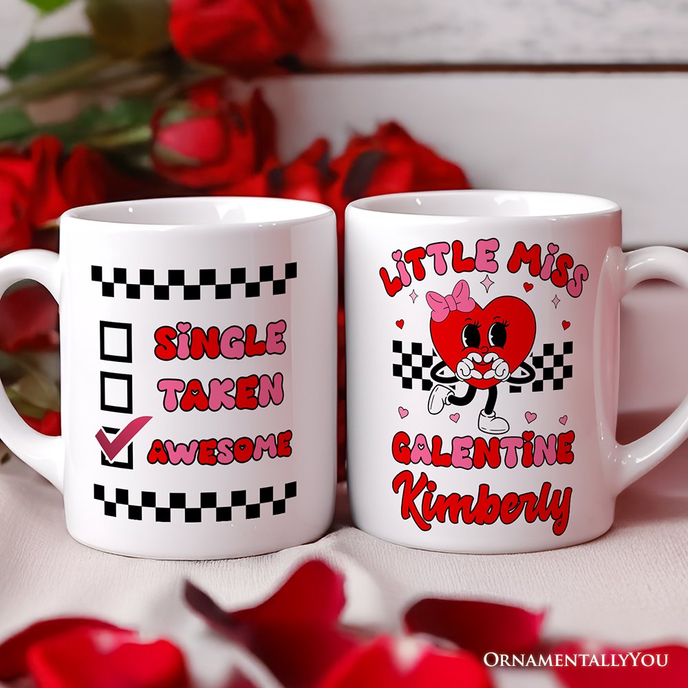 Little Miss Galentine Personalized Mug, Single Women Pink Valentine's Day Gift With Custom Name Personalized Ceramic Mug OrnamentallyYou 