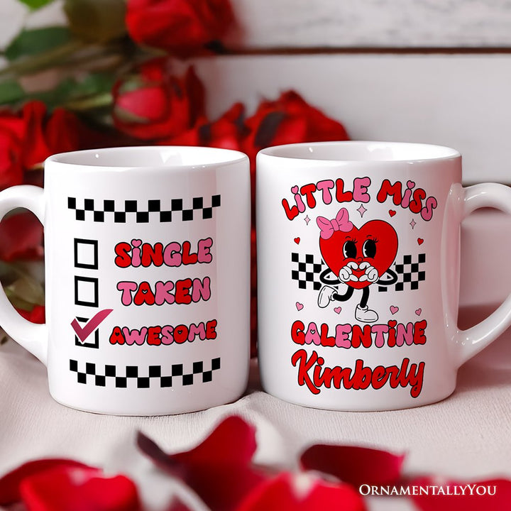 Little Miss Galentine Personalized Mug, Single Women Pink Valentine's Day Gift With Custom Name Personalized Ceramic Mug OrnamentallyYou 