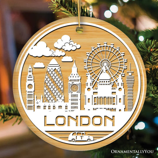 London City Unique Paper Art Themed Ceramic Christmas Ornament Ceramic Ornament OrnamentallyYou 