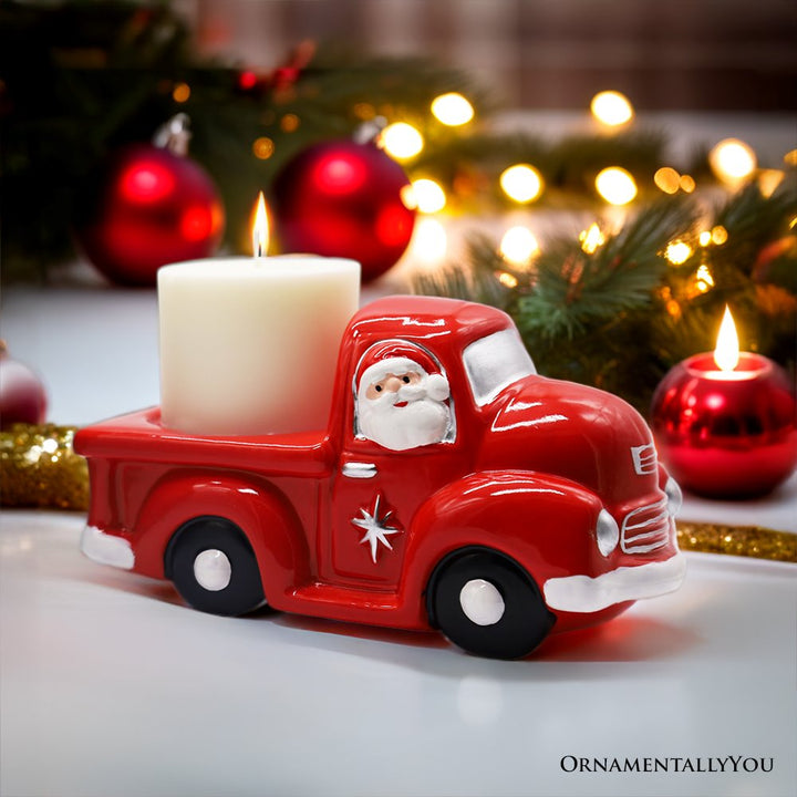 (Pre-Order) Lovely Ceramic Red Truck Candle Christmas and Santa Theme, Candleholder Home Decor Candles OrnamentallyYou 