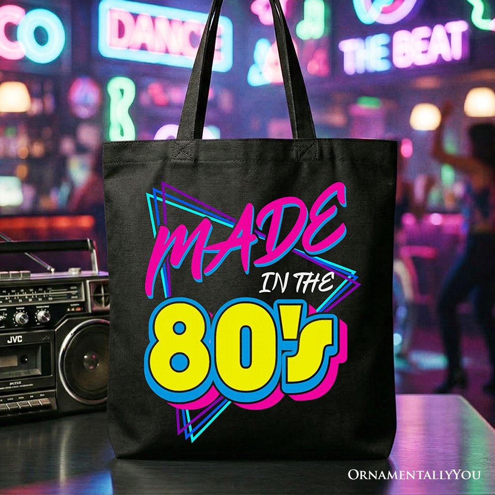 Made In The 80s Tote Bag, Neon Retro Eighties Kid Gift Shopper Tote Bag OrnamentallyYou 