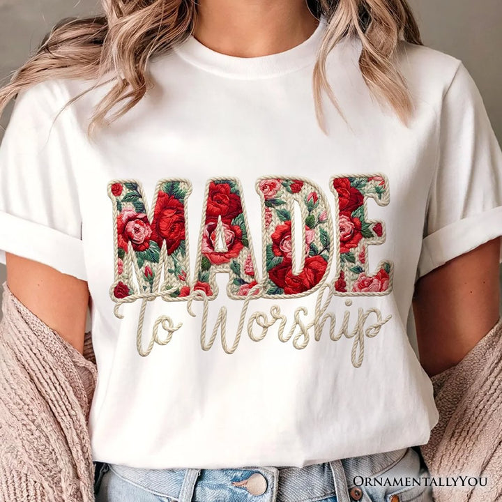 Made to Worship Printed Faux Yarn Crochet Christian T-Shirt, Floral Retro Faith Tee T-Shirts OrnamentallyYou 