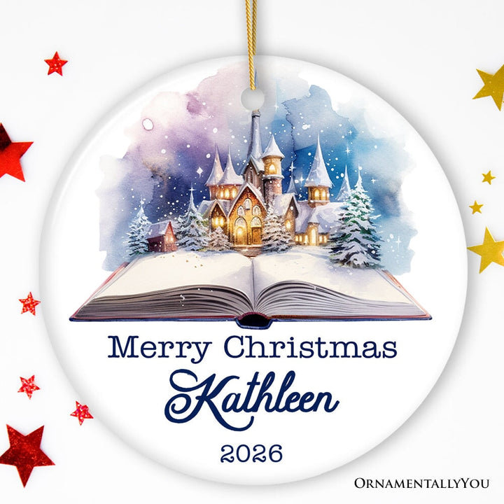Magical Christmas Story Book, Watercolor Personalized Ornament Ceramic Ornament OrnamentallyYou Circle 