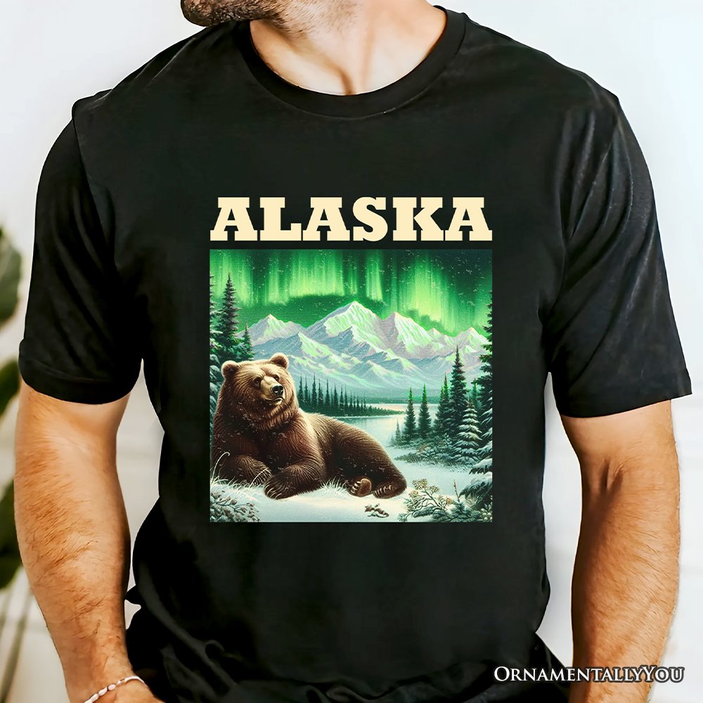 Majestic Alaska State Wilderness Vintage T-Shirt, Northern Lights Grizzly Bear Tee and Nature Souvenir T-Shirts OrnamentallyYou 