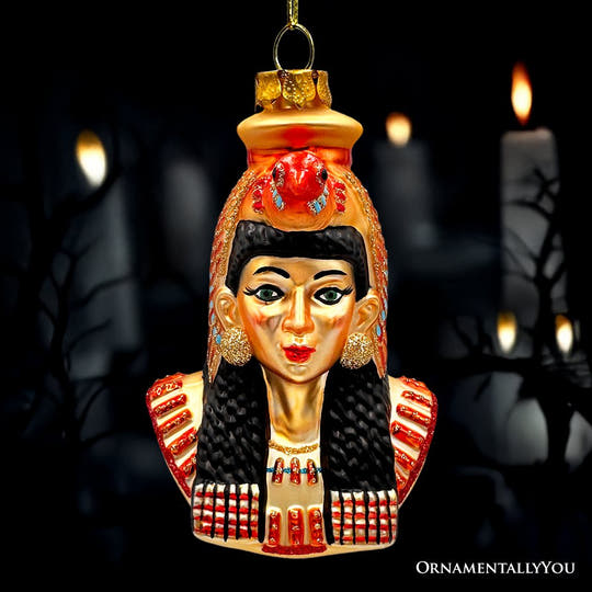 Majestic Cleopatra Glass Ornament, Egyptian Holiday Unique Handcrafted Christmas Decor Glass Ornament OrnamentallyYou 