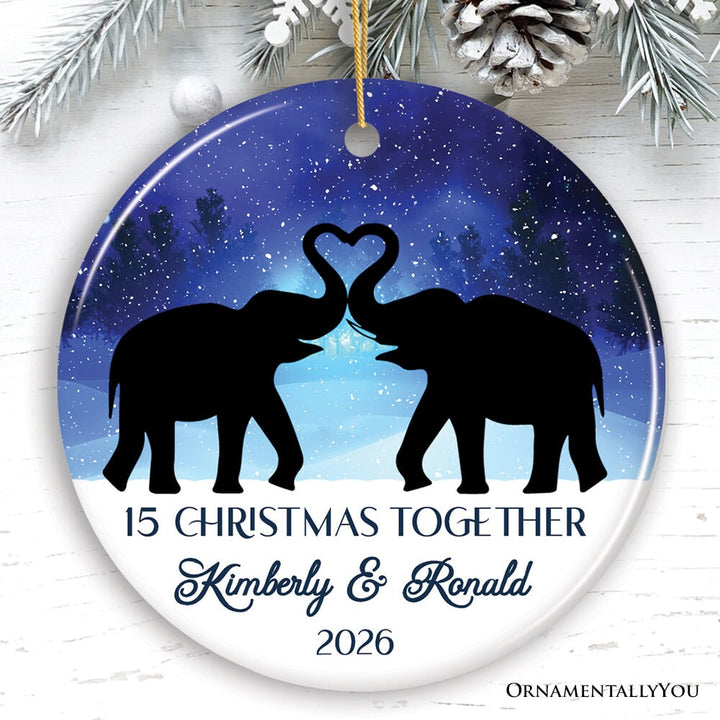 Majestic Elephant Anniversary Personalized Gift for Couple, Romantic Christmas Ornament, Xmas Together Keepsake Gift Ceramic Ornament OrnamentallyYou Circle 