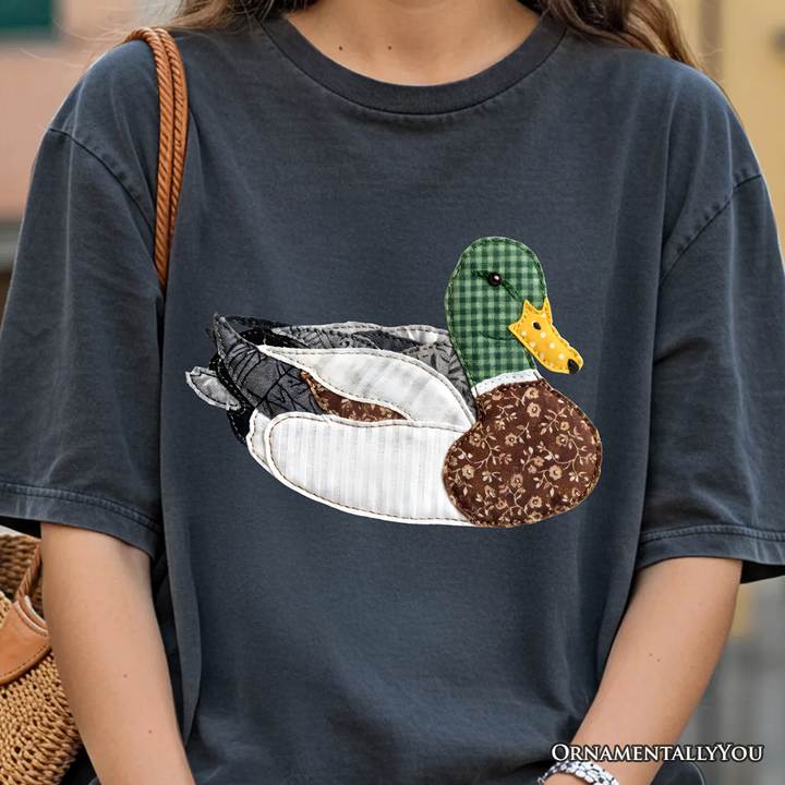 Mallard Duck Printed Faux Patchwork T-Shirt, Hunting Outdoors Tee