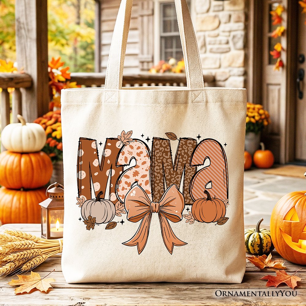 Mama Coquette Autumn Tote Bag, Cozy Fall Pumpkins for Mothers Tote Bag OrnamentallyYou Beige 