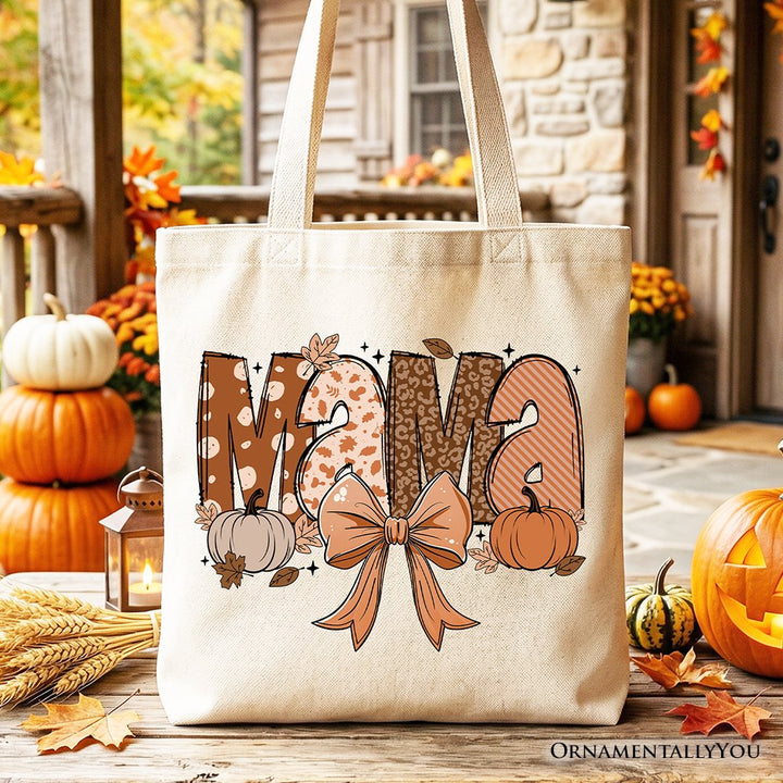 Mama Coquette Autumn Tote Bag, Cozy Fall Pumpkins for Mothers Tote Bag OrnamentallyYou Beige 