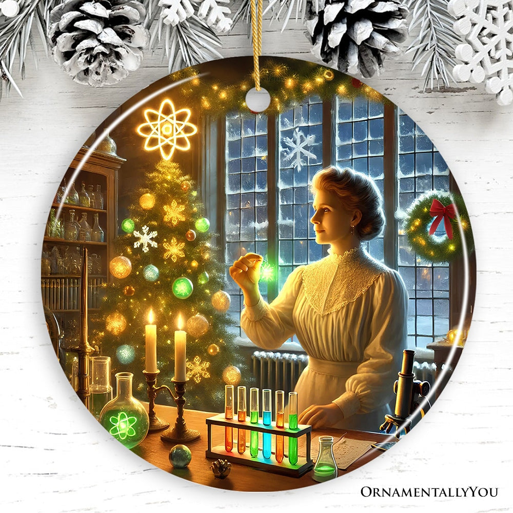 Marie Curie Christmas Ornament, Physicist and Chemist Student and Teacher Gift Ceramic Ornament OrnamentallyYou Circle 