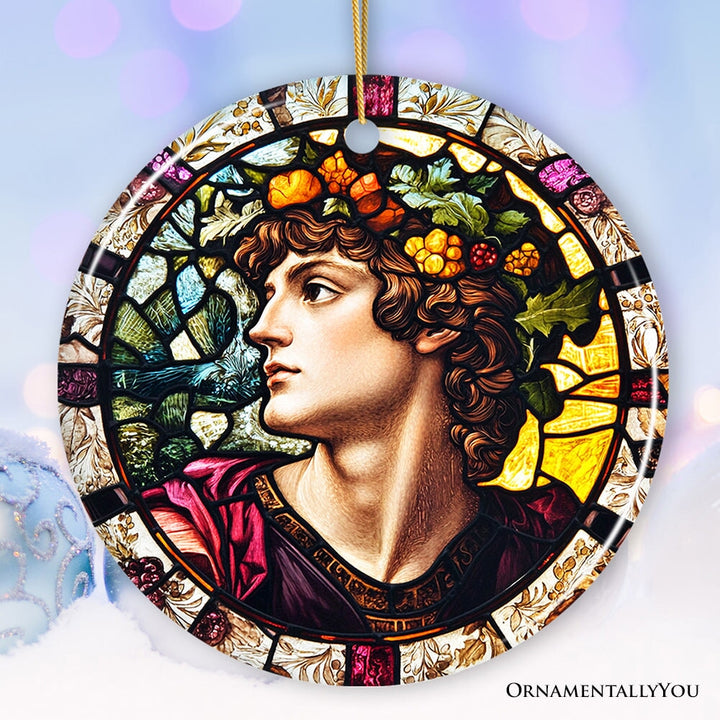 Masculine Beauty in Renaissance Italy Stained Glass Themed Christmas Ornament, Artistic Medieval Gift Ceramic Ornament OrnamentallyYou Circle 