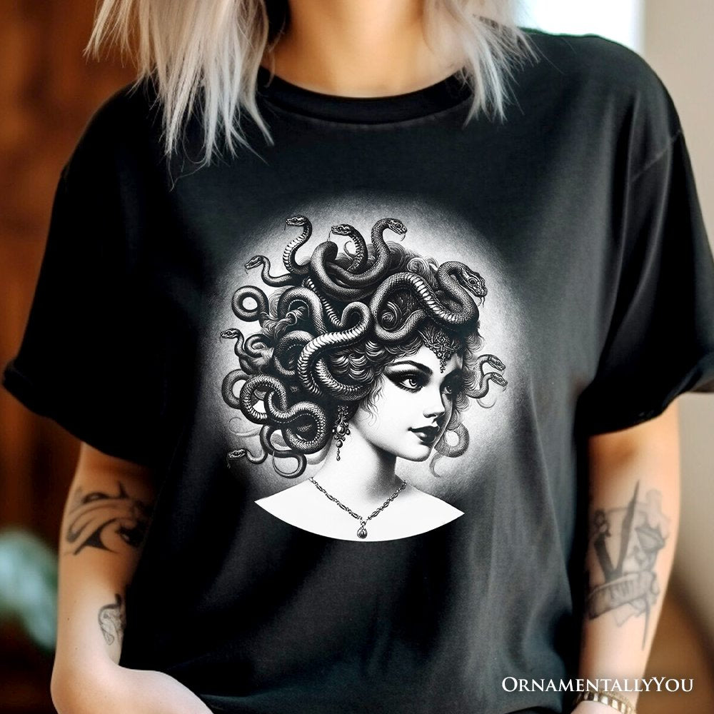 Medusa Spooky Portrait T-Shirt, Horror Villain Theme Halloween Tee T-Shirts OrnamentallyYou 