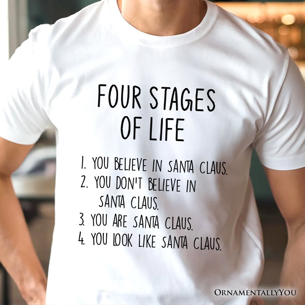 Men’s Four Stages of Life Santa Claus T-Shirt, Holiday Humor Christmas Text Tee T-Shirts OrnamentallyYou 