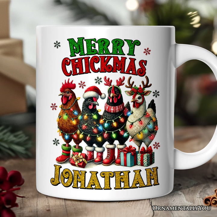 Merry Chickmas Personalized Mug, Farmhouse Christmas Custom Chickens Gift Personalized Ceramic Mug OrnamentallyYou 12oz Mug Customized 