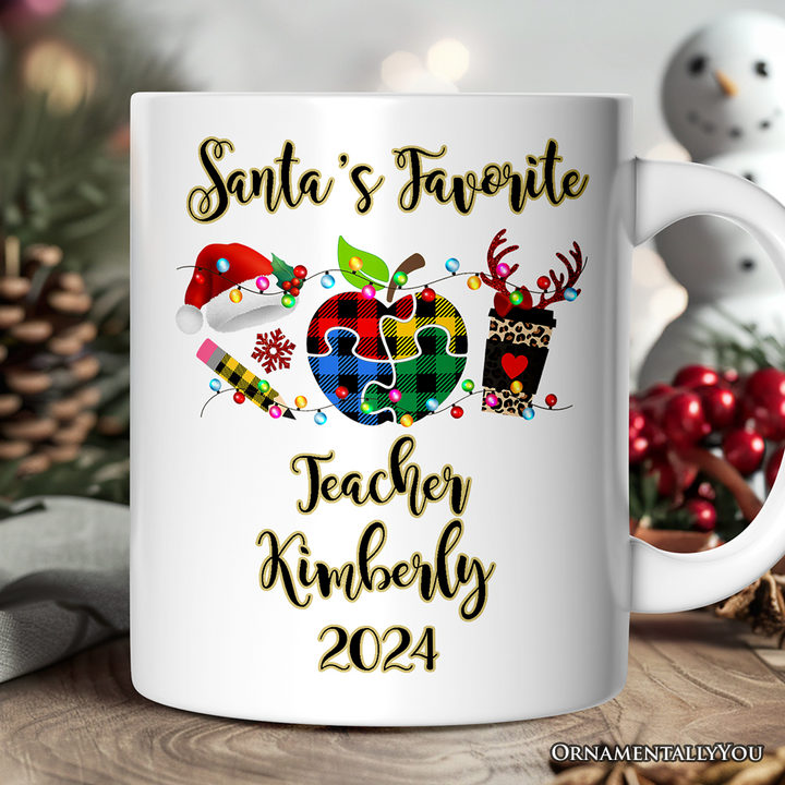 Personalized Mug Autism Teacher Buffalo Plaid Christmas, Thank You Gift