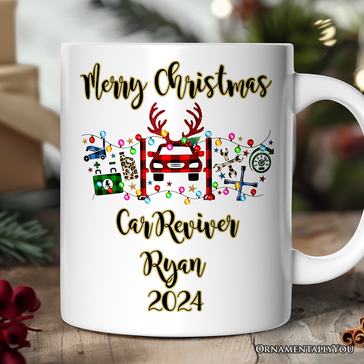 Personalized Mug Automotive Technician Plaid Christmas, Mechanic Repair and Parts Gift for Shop